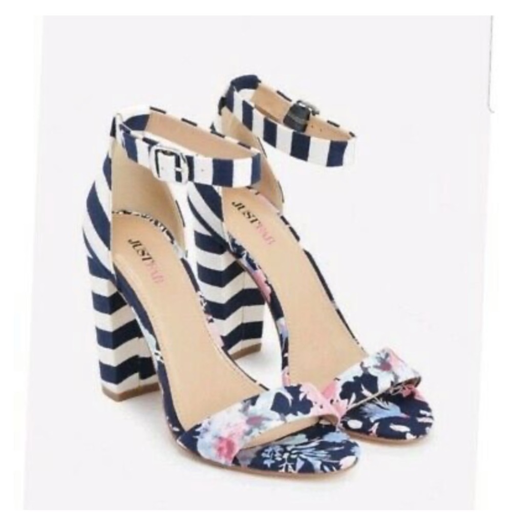 Stripped & Floral print Block heel